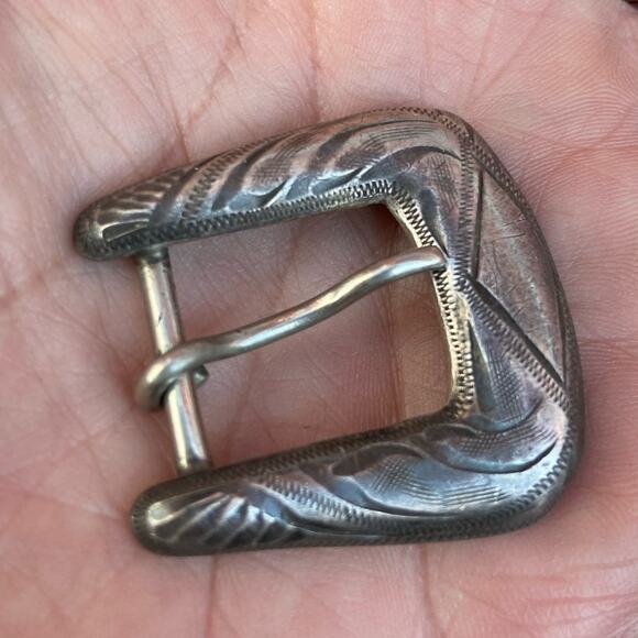 Vintage Sterling Silver Western Belt Buckle 1” x 1.5” Hand-Engraved Rodeo Style main image 4